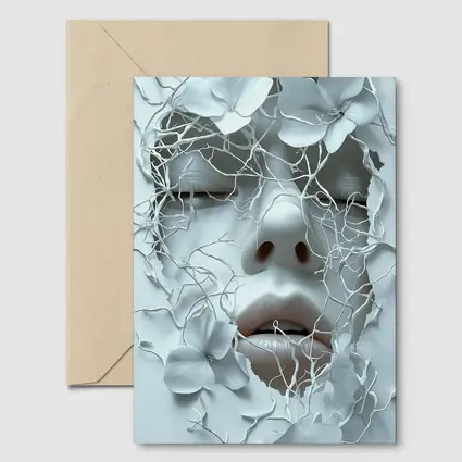 White Face Sculpture Floral Branches Abstract Art