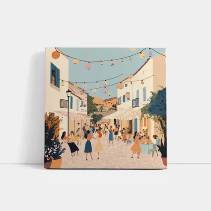Mediterranean Village Street Festival Illustration Art