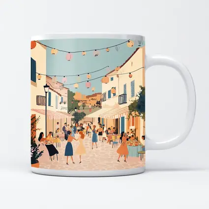 Mediterranean Village Street Festival Illustration Art