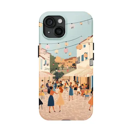 Mediterranean Village Street Festival Illustration Art