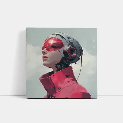 Cyberpunk Female Android Red Helmet Art