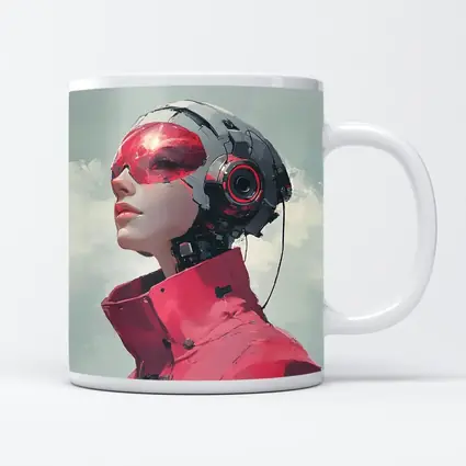 Cyberpunk Female Android Red Helmet Art
