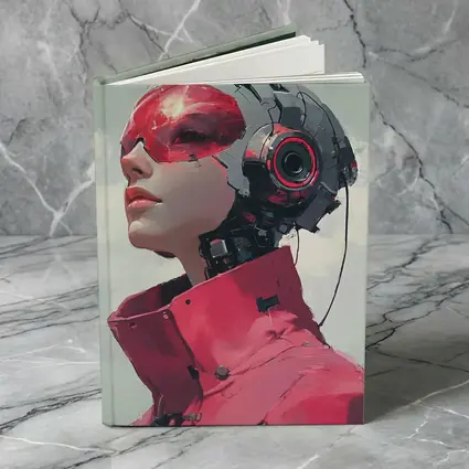 Cyberpunk Female Android Red Helmet Art