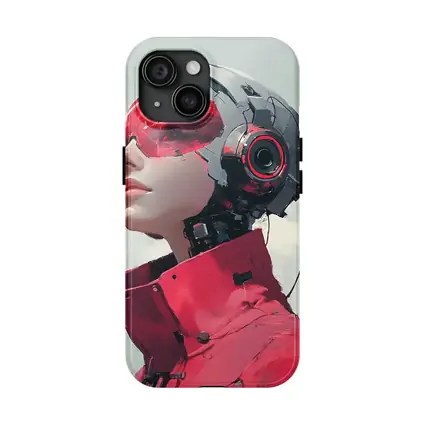 Cyberpunk Female Android Red Helmet Art