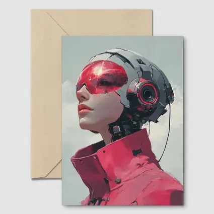 Cyberpunk Female Android Red Helmet Art