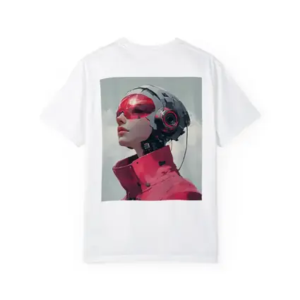 Cyberpunk Female Android Red Helmet Art
