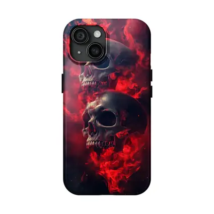 Two Skulls Engulfed In Red Flames