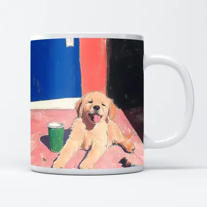 Golden Retriever Puppy Playful Colorful Room Illustration