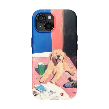 Golden Retriever Puppy Playful Colorful Room Illustration