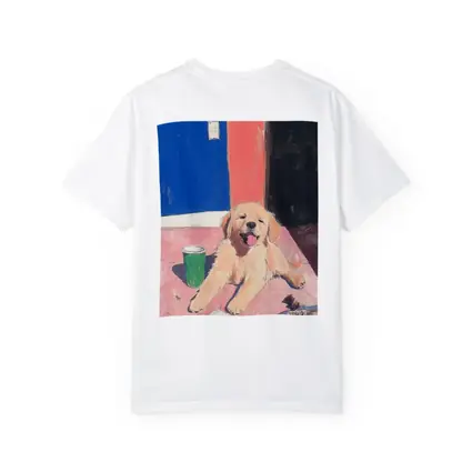 Golden Retriever Puppy Playful Colorful Room Illustration
