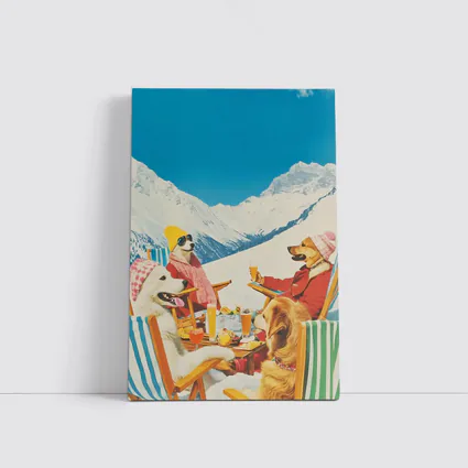Dogs Dining In Snowy Mountain Resort