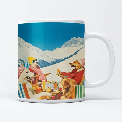 Dogs Dining In Snowy Mountain Resort