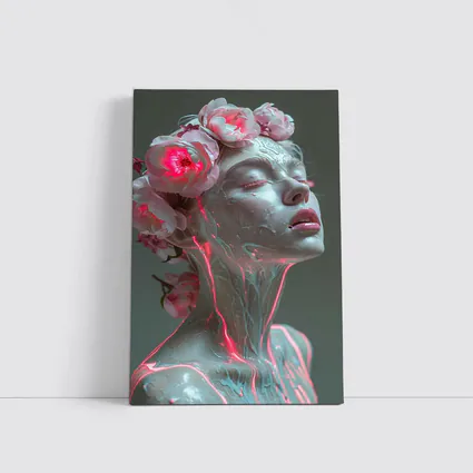 Surreal Woman Sculpture Neon Peonies Floral