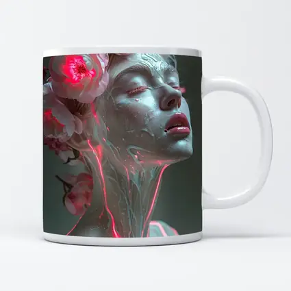 Surreal Woman Sculpture Neon Peonies Floral