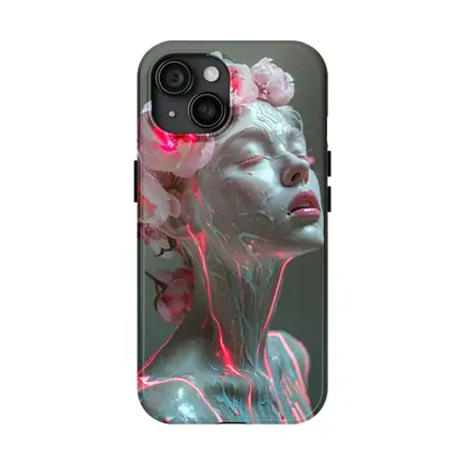 Surreal Woman Sculpture Neon Peonies Floral