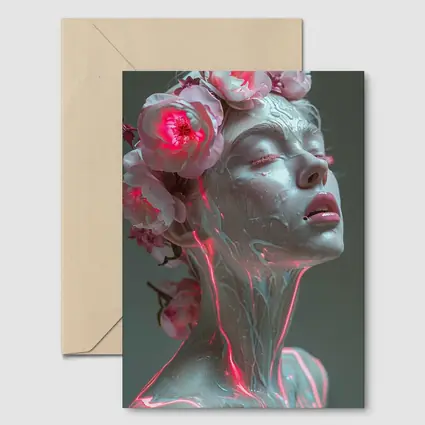 Surreal Woman Sculpture Neon Peonies Floral