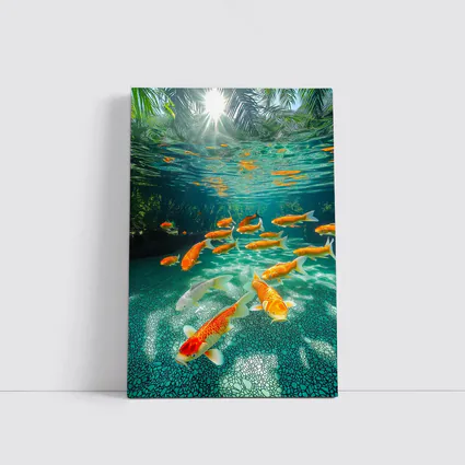 Koi Fish Swimming in Tropical Pond