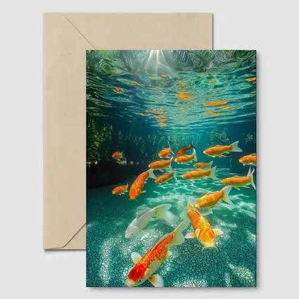 Koi Fish Swimming in Tropical Pond