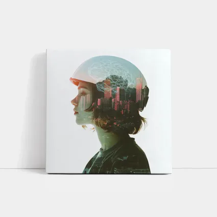 Woman Double Exposure City Brain Skyline