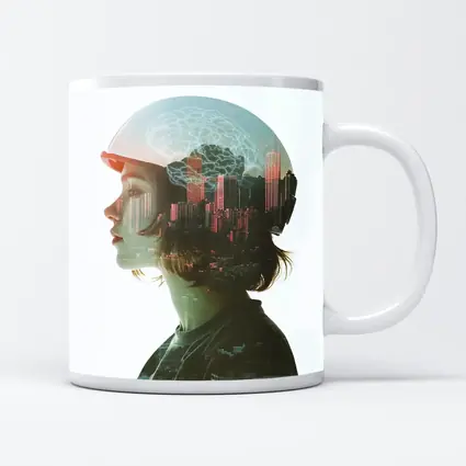 Woman Double Exposure City Brain Skyline