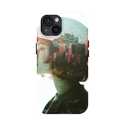 Woman Double Exposure City Brain Skyline