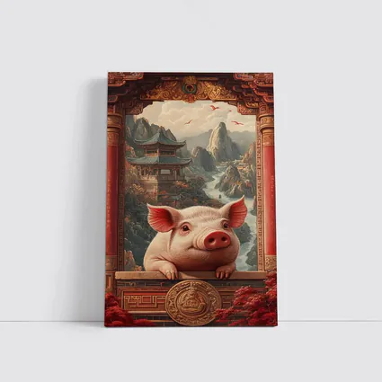 Pig Chinese Temple Mountain Landscape Art