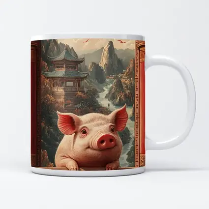 Pig Chinese Temple Mountain Landscape Art