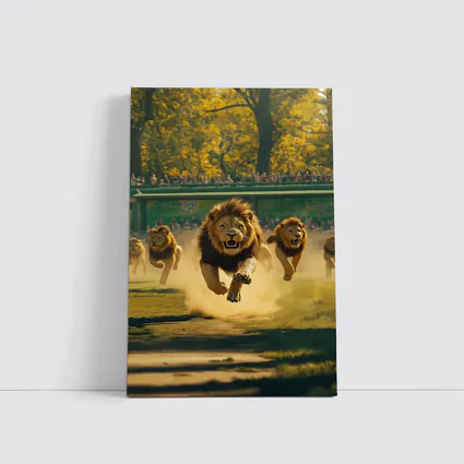 Lions Running Across Sunlit Park Ground