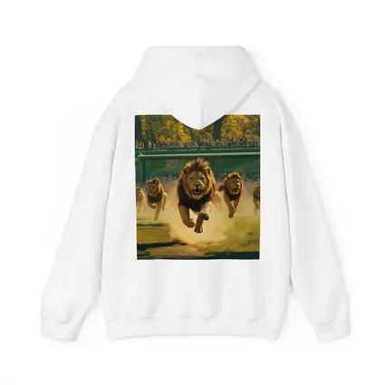 Lions Running Across Sunlit Park Ground