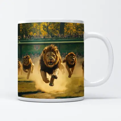 Lions Running Across Sunlit Park Ground