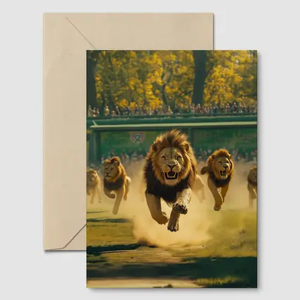Lions Running Across Sunlit Park Ground