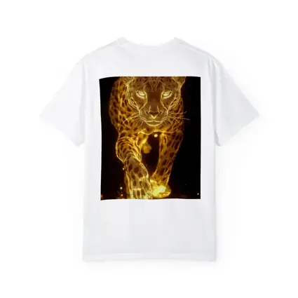 Golden Glowing Leopard Running On Dark Background