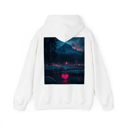 Neon Pink Heart Glowing Snowy Mountain Night