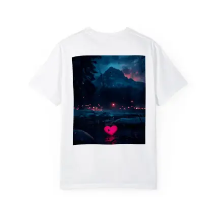 Neon Pink Heart Glowing Snowy Mountain Night