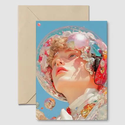 Surreal Girl Bubble Helmet Blue Sky