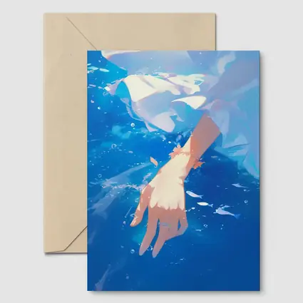 Anime Girl Hand Submerged Blue Water