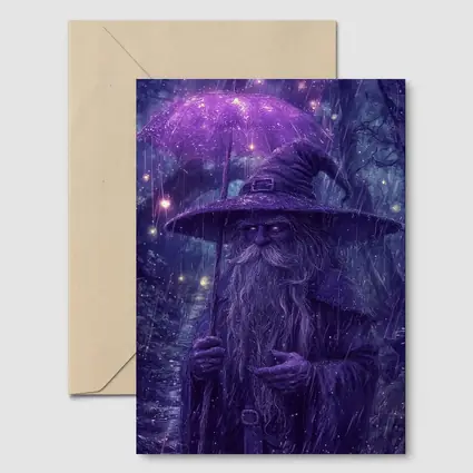 Purple Wizard Rain Fantasy Forest Art