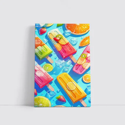 Colorful Fruit Popsicles On Blue Summer Background