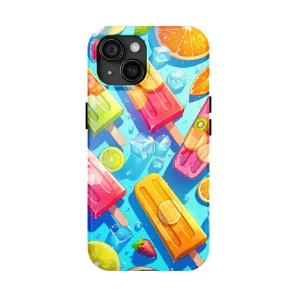 Colorful Fruit Popsicles On Blue Summer Background