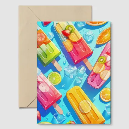 Colorful Fruit Popsicles On Blue Summer Background