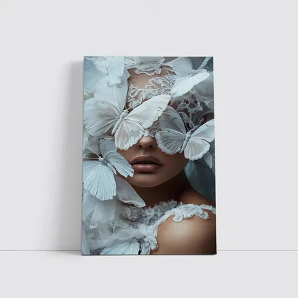Woman Portrait White Butterflies Lace Fantasy