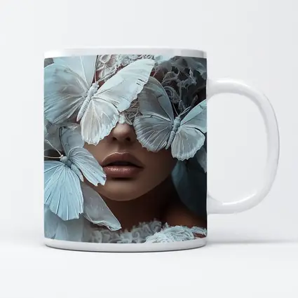 Woman Portrait White Butterflies Lace Fantasy