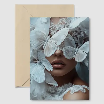 Woman Portrait White Butterflies Lace Fantasy