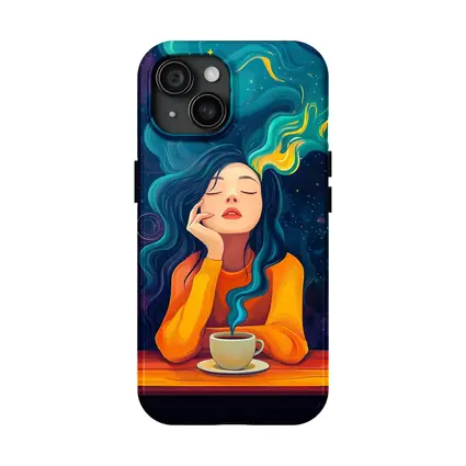 Dreaming Woman Coffee Cosmic Swirling Hair