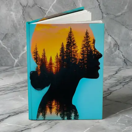 Woman Silhouette Double Exposure Forest Sunset
