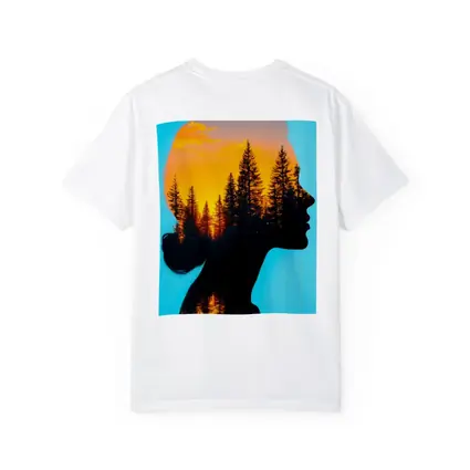 Woman Silhouette Double Exposure Forest Sunset