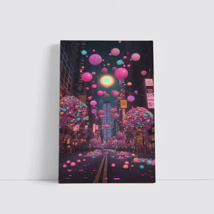 Colorful Balloons Floating Over City Street