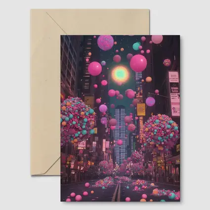 Colorful Balloons Floating Over City Street