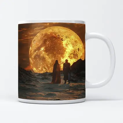 Two Figures Before Giant Golden Moon