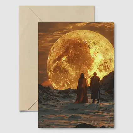 Two Figures Before Giant Golden Moon